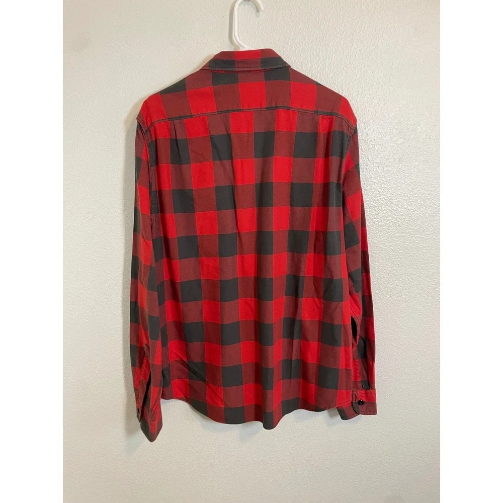 J Crew Men's Large Red Gray Buffalo Plaid‎ Flannel Long Sleeve Button Up